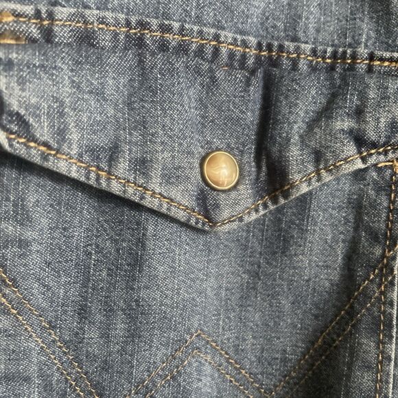 Women’s Denim Wrangler Pearl Snap Front Peace Hope Love Long Sleeve Shirt XL - Picture 9 of 15